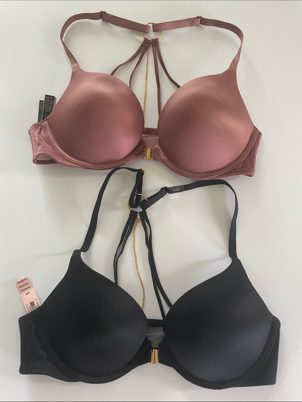Victoria's Secret Very Sexy Rosewood and Black Strappy Front-Closure Bra Duo 34B